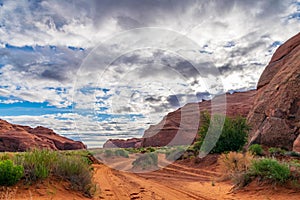 Dirt road through the Monument Valley desert