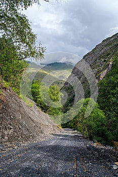 Dirt road in the mountains of Upper Khevsureti, Georgia