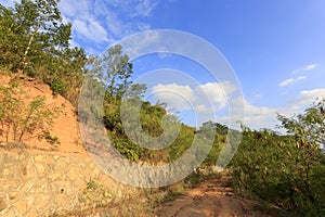 Dirt road and retaining wall of dapingshan mountain