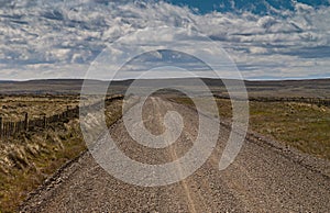 Dirt road between Riesco Island and Punta Arenas, Chile