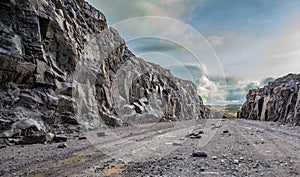 Dirt road through the rocks Murmansk region, Teriberka, Russia