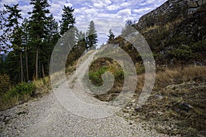 Dirt road up near a stone wall