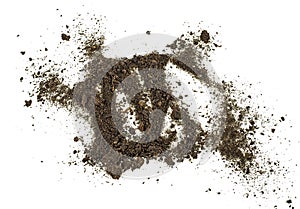 Dirt, soil pile isolated on white background. Top view
