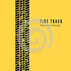 Dirt track from the car wheel protector. Tire track silhouette. Black tire track. Vector illustration isolated on yellow