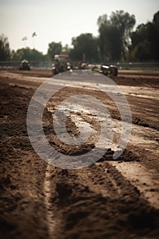 Dirt track in countryside with tractors, created using generative ai technology