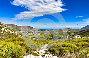 Dirt Track hiking paths on top of a mountain by the coast