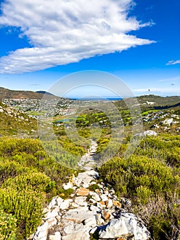 Dirt Track hiking paths on top of a mountain by the coast