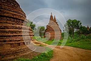 Dirt track between stupas in Bagan, Myanmar