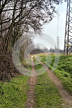 Dirt trail in a park in the countyside on a cloudy day