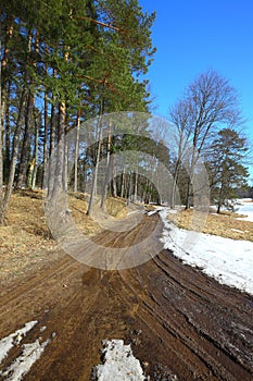 Dirtroad with melting snow