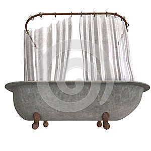 Dirty bathtube with shower curtain