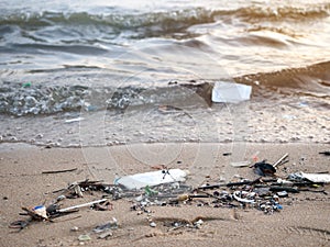 Dirty beach,sea pollution.