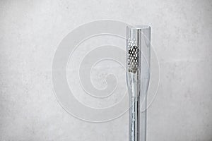 Dirty calcified shower mixer tap, faucet with limescale and mold on it, plaque from water, Chrome-plated shower, close