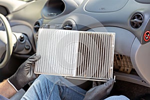 Dirty and clean cabin pollen air filter for a car