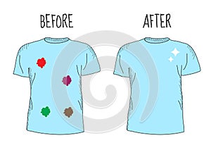 Dirty and clean t-shirt. Befor cleaning and after cleaning t-shirt.