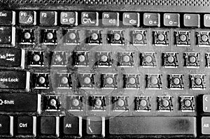 Dirty computer keyboard with keys removed