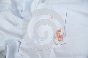 Dirty cosmetic stain on cloth from using in daily life for cleaning concept