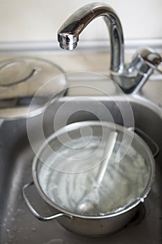 Dirty dishes in kitchen sink