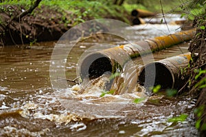 Dirty drain polluting a river. Contaminated water