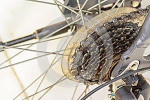 Dirty and dusty bike gears and chain