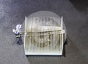 Dirty dusty radiator computer processor. Details of the computer's system unit