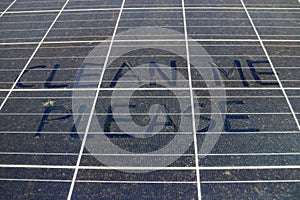 Dirty Dusty Solar Panels with Text Clean Me Please