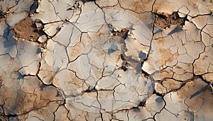 Dirty, eroded landscape with broken, rusty building feature in arid climate generated by AI