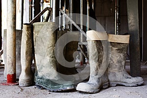 Dirty galoshes at a construction site