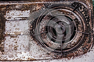 Dirty grease oil grungy old gas stove unclean