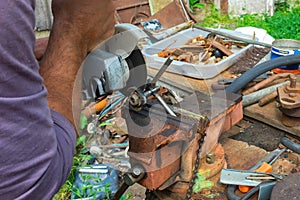 independent tool making using a vise and angle grinder, hands of a wizard, work with hands