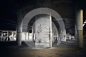 Dirty industrial interior of an abandoned factory building