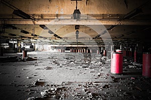 Dirty industrial interior of an abandoned factory building