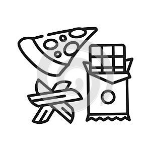 Dirty keto black line icon. Lazy keto. Allows for highly processed and packaged foods. Pictogram for web page, mobile app, promo.