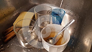 Dirty Kitchen Sink Many Glasses