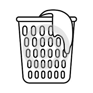 The dirty laundry basket icon. The outline of a basket with laundry hanging from it.