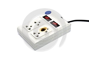 Dirty melted and burned electric outlet plug on white