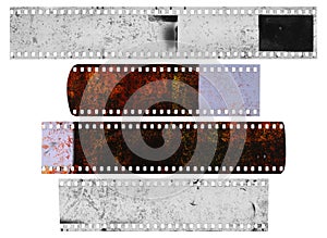 Dirty, messy and damaged strip of celluloid films