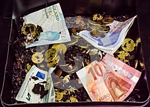 Dirty money, photo and illustration as a metaphor