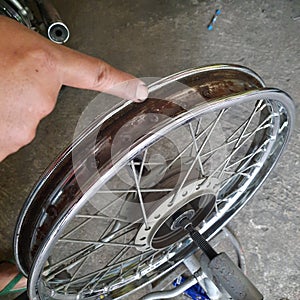 Dirty motorcycle wheels