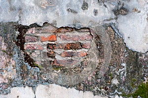 Dirty old brick wall fragment