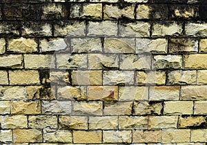 Dirty and old yellow brick wall for background