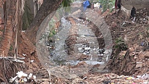 Dirty open sewer canal in Bhubaneswar,India. Nature catastrophic pollution