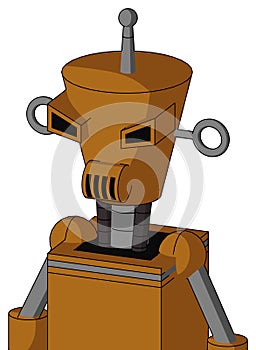 Dirty-Orange Mech With Cylinder-Conic Head And Speakers Mouth And Angry Eyes And Single Antenna