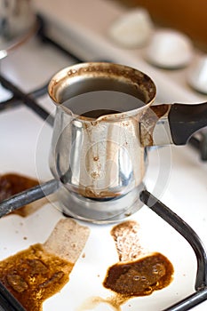 Dirty Oven With Turkish Coffee Pot