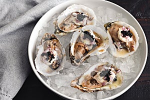 Dirty Oysters Served in a Bowl of Crushed Ice