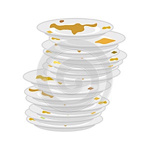 Dirty plates stack isolated. unclean dishes. Vector illustration