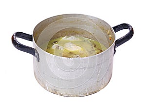 Dirty pot with soup