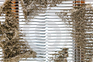 Dirty radiator from the computer cooling system, a lot of dust and dirt on the cooling system