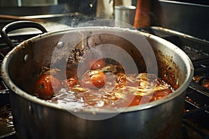 dirty saucepan on a dirty kitchen, AI generated