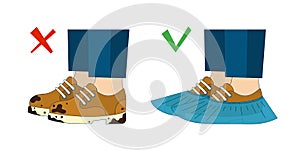 Dirty shoes and shoe covers. Vector illustration